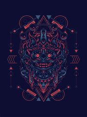 jatayu barong the culture mask from Balinese with sacred geometry pattern as the background
