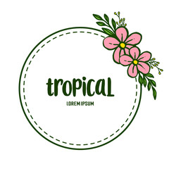 Greeting card of summer tropical with pattern of pink wreath frames. Vector