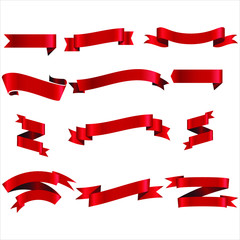 Red Ribbon Set InIsolated White Background, Vector Illustration