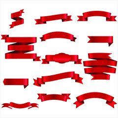 Red Ribbon Set InIsolated White Background, Vector Illustration