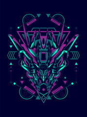 Mecha head with sacred geometry pattern as  the background for any digital or apparel stuff