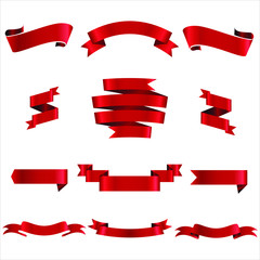 Red Ribbon Set InIsolated White Background, Vector Illustration