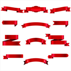 Red Ribbon Set InIsolated White Background, Vector Illustration