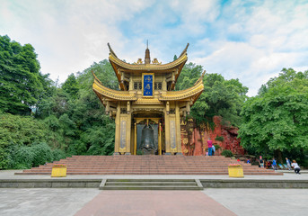 Golden Buddha statue in Fuhu Temple, Emei Mountain, China