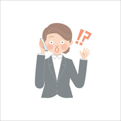 電話でびっくり驚く女性（ビジネス）