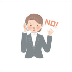電話の内容を否定する女性（ビジネス）