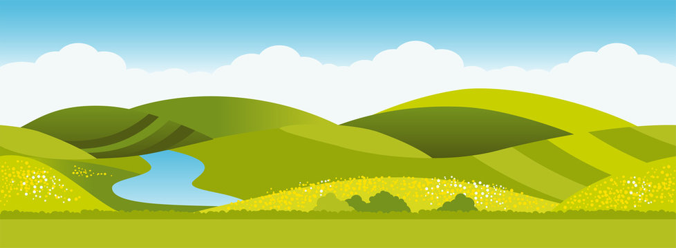 Mountains landscape vector for cartoon or video game. Horizontally tileable pattern.
