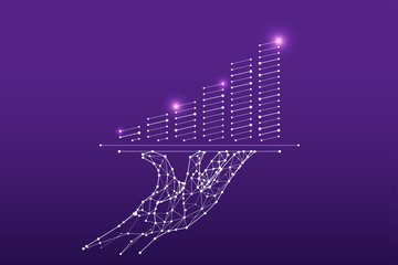 Obraz premium The particles, geometric art, line and dot of Hand served