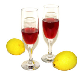Glasses wine fresh fruit