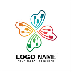 Flower technology vector logo template