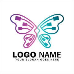 Butterfly tech logo vector template