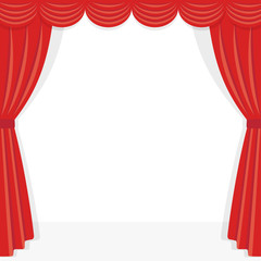 Red stage curtain frame illustration on white background