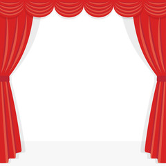 Red stage curtain frame illustration on white background