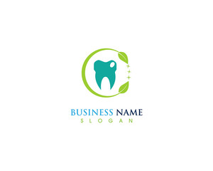 Natural Green Leaf Dental Logo and vector Concept
