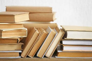Many different books on white background