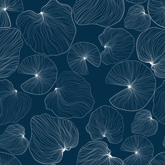 Lotus leaves hand draw outline seamless pattern. Water lily leaf repeater background for gift wrap, wallpaper, textil, decoration or covers