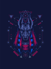 anubis head illustration with sacred geometry pattern as the background 