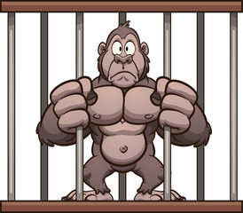 Worried cartoon gorilla trapped in a cage. Vector illustration with simple gradients. Some elements on separate layers.  © Memoangeles