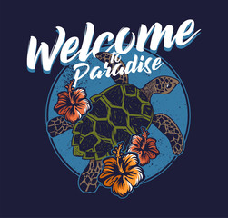 Big ocean sea wild turtle swimming