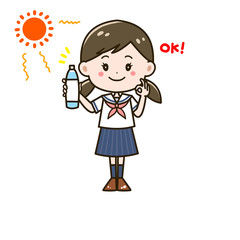 水分補給をする女の子　ポーズ　イラスト