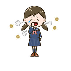 咳、くしゃみをする女の子　ポーズ　イラスト