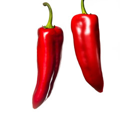 Two hanging red peppers