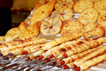 Khachapuri and sausages in dough