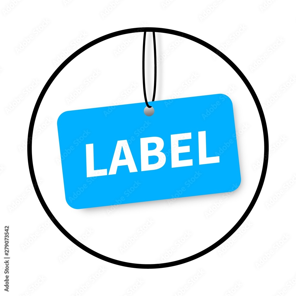 Poster Realistic vector blank tag tied with string and with falling shadow. Price tag, sale tag, address label.