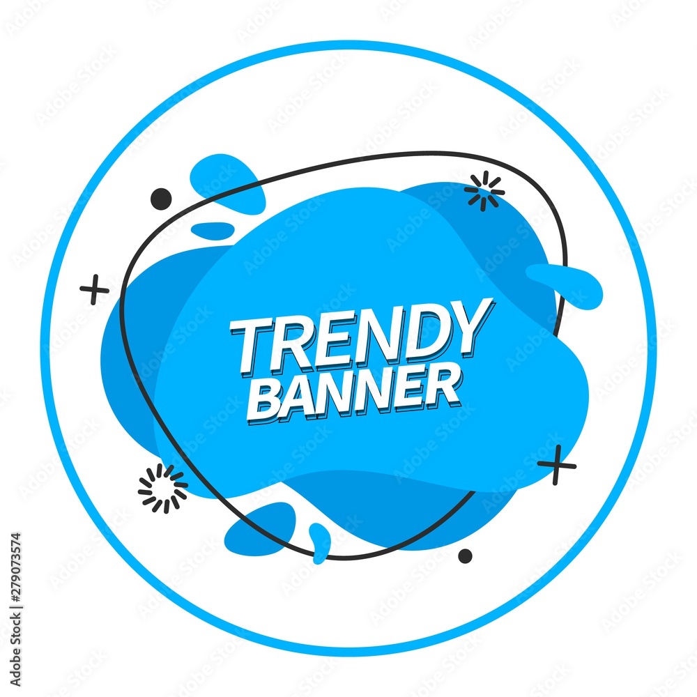 Poster Abstract blue banner in the style of memphis. Bright vector liquid shape banner. Ready design for use in the web and print.