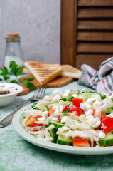 Fresh vegetable salad with cottage cheese