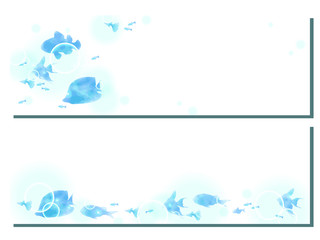 Obraz premium 熱帯魚のイラスト背景、水彩風、青色