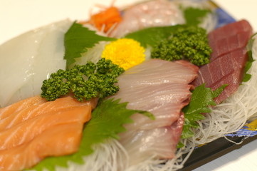 Sashimi set – a Japanese delicacy consisting of raw fish and seafood 
