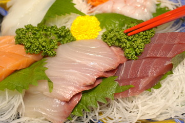 Sashimi set – a Japanese delicacy consisting of raw fish and seafood 