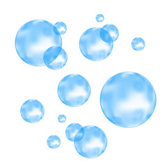 Air, water or oxygen blue  bubbles on white  background.