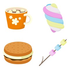 Marshmallow icons set. Flat set of marshmallow vector icons for web design
