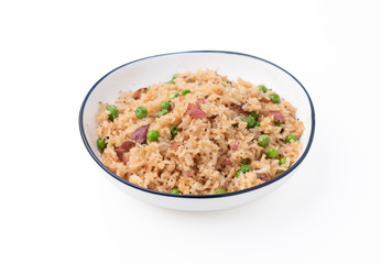 Japan rice fired with peas on isolated white background