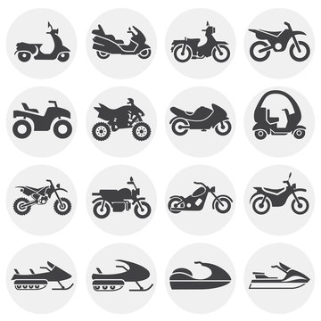 Moto related icons set on background for graphic and web design. Simple illustration. Internet concept symbol for website button or mobile app.