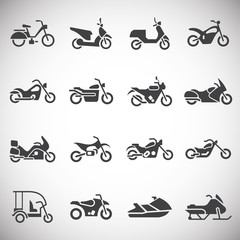 Moto related icons set on background for graphic and web design. Simple illustration. Internet concept symbol for website button or mobile app.