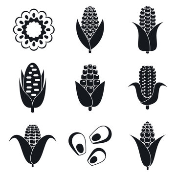 Farm corn icons set. Simple set of farm corn vector icons for web design on white background