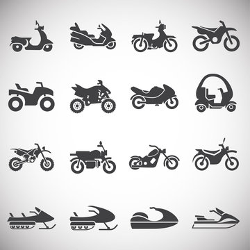 Moto related icons set on background for graphic and web design. Simple illustration. Internet concept symbol for website button or mobile app.
