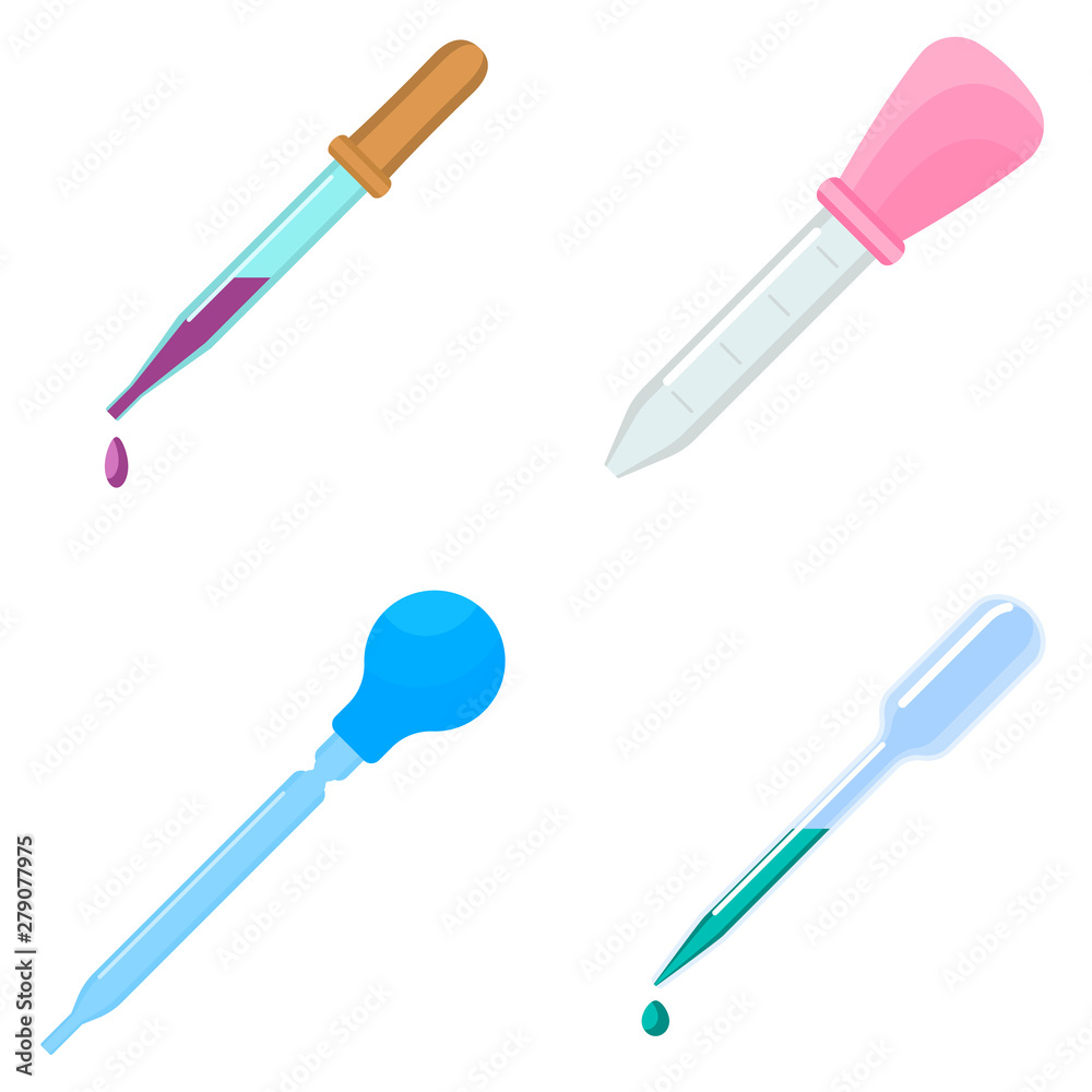 Poster pipette icons set. flat set of pipette vector icons for web design