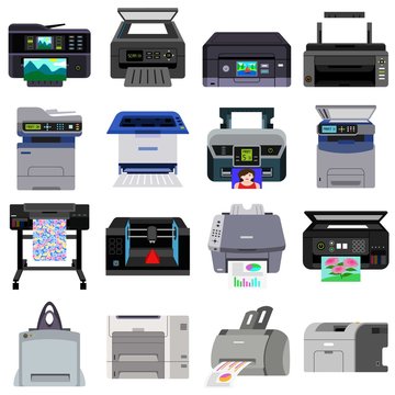 Printer icons set. Flat set of printer vector icons for web design