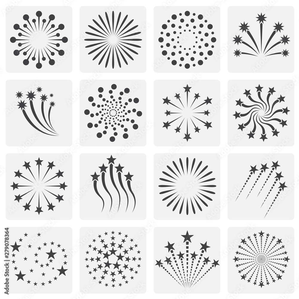 Poster firework related icons set on background for graphic and web design. simple illustration. internet c