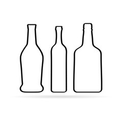 Silhouettes of different glass wine bottles. Set bottles silhouettes in different shapes.