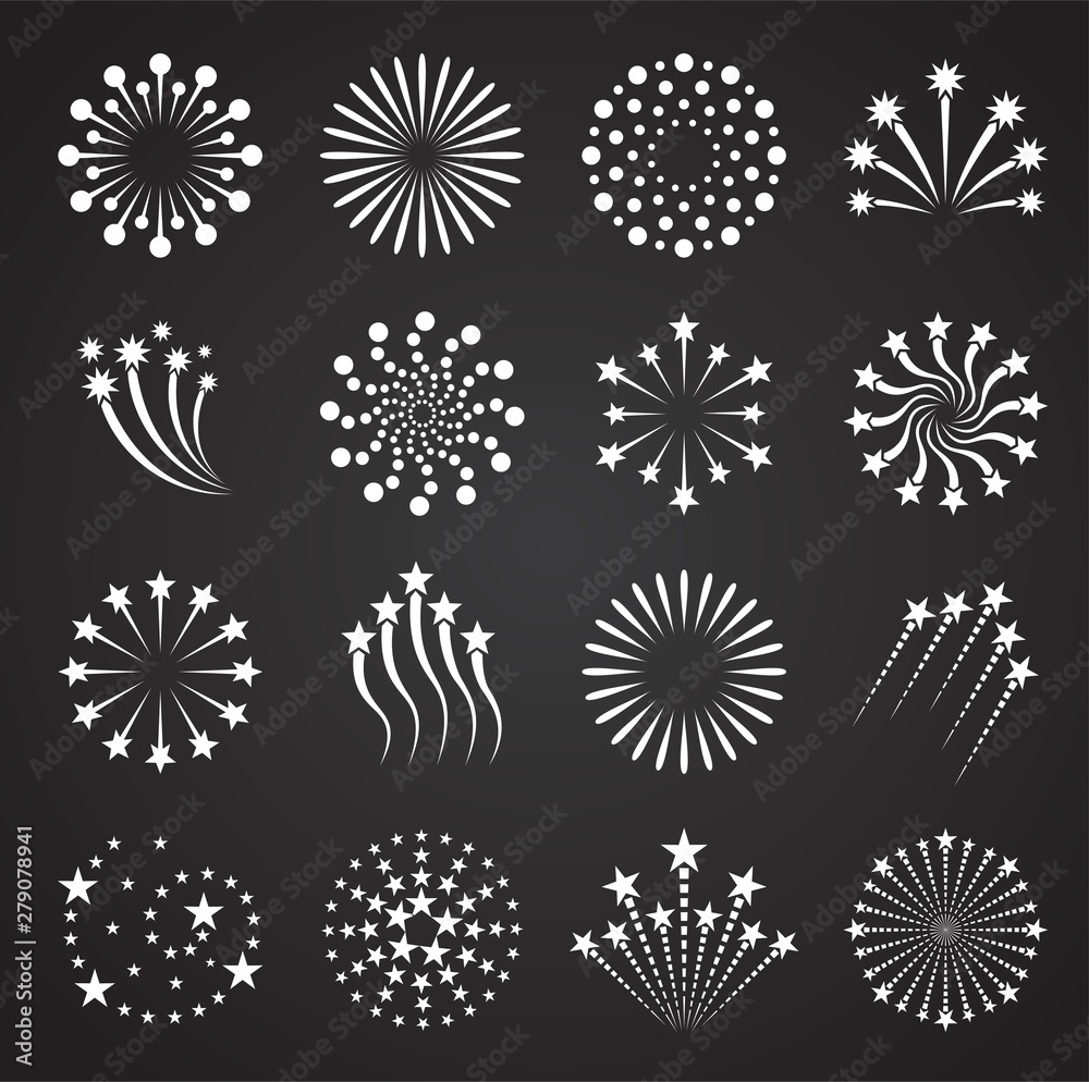 Poster firework related icons set on background for graphic and web design. simple illustration. internet c