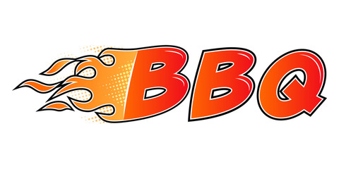 Burning lettering BBQ. Flame letters flat style isolated on white background. Vector illustration.