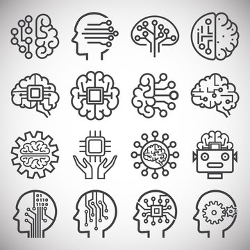AI related icons set on background for graphic and web design. Simple illustration. Internet concept symbol for website button or mobile app.