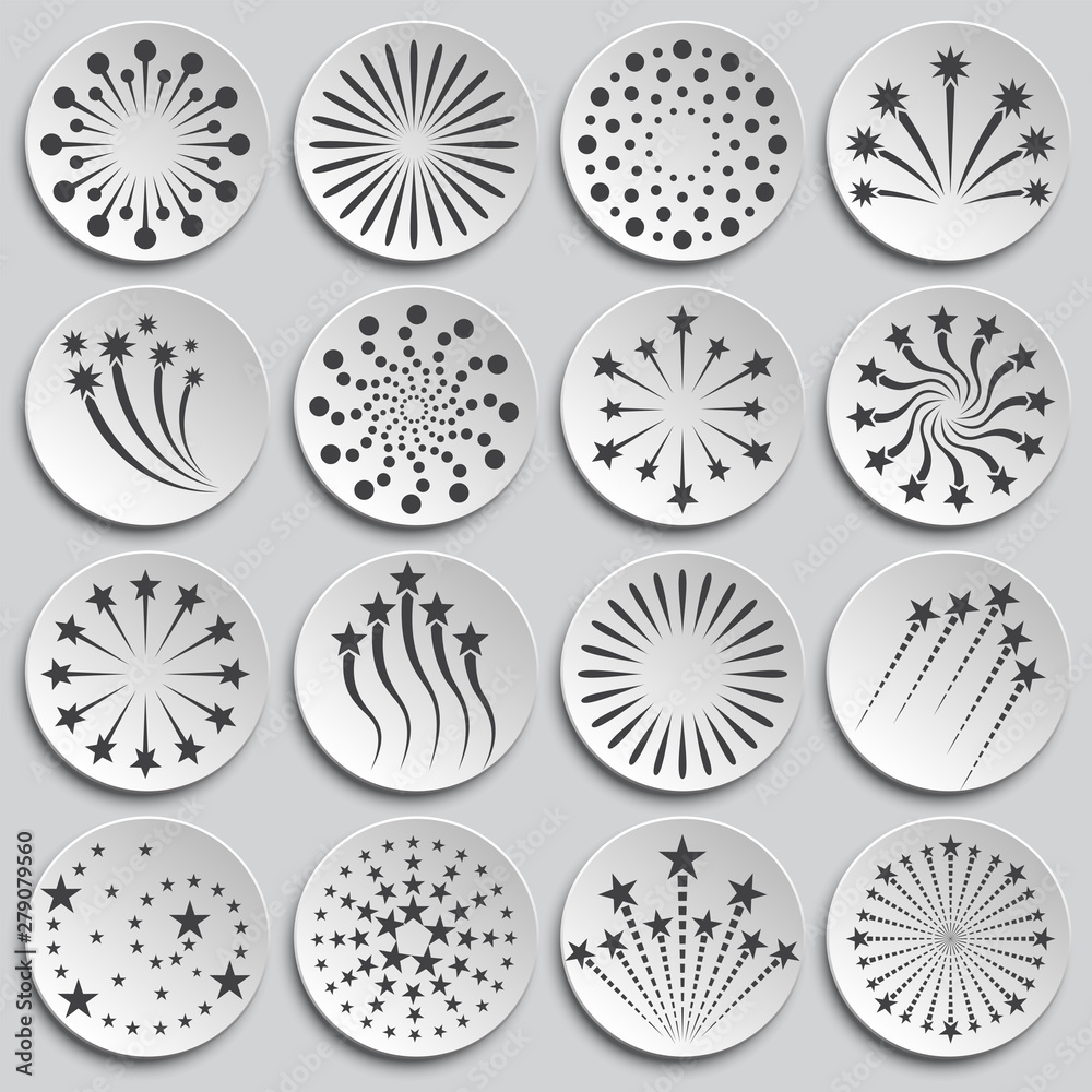 Poster firework related icons set on background for graphic and web design. simple illustration. internet c