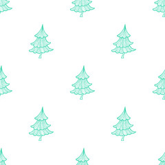 Seamless Christmas and new year pattern with Christmas trees. Hand-drawn illustration. Background for wrapping paper