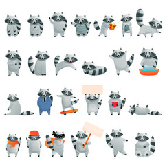 Raccoon icons set. Cartoon set of raccoon vector icons for web design © nsit0108